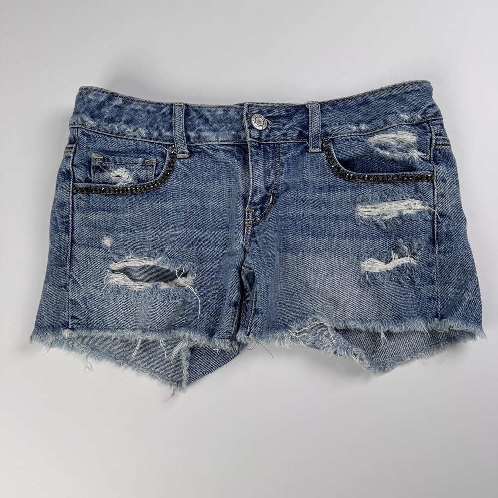 American Eagle Outfitters Shorts Womens 4 (30x3) Blue Distressed Cutoff Studded